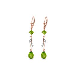 Genuine 3.97 ctw Peridot & Diamond Earrings 14KT Rose Gold - REF-44W9Y