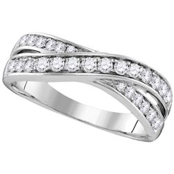 1/2 CTW Round Diamond Crossover Ring 14kt White Gold - REF-45A6N