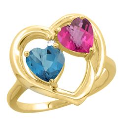 2.61 CTW Diamond, London Blue Topaz & Pink Topaz Ring 14K Yellow Gold - REF-34X2M