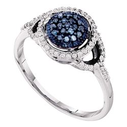 1/4 CTW Round Blue Color Enhanced Diamond Framed Cluster Ring 10kt White Gold - REF-16T8K