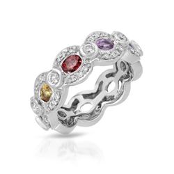 1.68 CTW Multi-Color Sapphire & Diamond Ring 14K White Gold - REF-61K2W