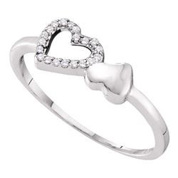 1/20 CTW Round Diamond Slender Double Heart Ring 10kt White Gold - REF-7X5T