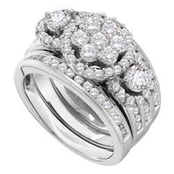 2 CTW Round Diamond 3-Piece Bridal Wedding Engagement Ring 14kt White Gold - REF-215X9T