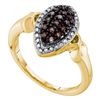 Image 1 : 1/5 CTW Round Brown Diamond Oval Cluster Ring 10kt Yellow Gold - REF-18H3W