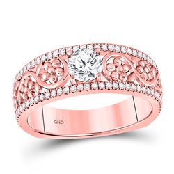 3/4 CTW Round Diamond Solitaire Floral Bridal Wedding Engagement Ring 14kt Rose Gold - REF-147N6Y