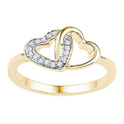 1/12 CTW Round Diamond Double Locked Heart Ring 10kt Yellow Gold - REF-13A2N