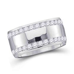 1/2 CTW Round Channel-set Diamond Double Row Wedding Ring 14kt White Gold - REF-65H9W