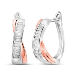 1/3 CTW Baguette Diamond Hoop Earrings 10kt Two-tone Gold - REF-26Y3X