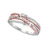 Image 1 : 1/8 CTW Round Diamond Heart Roped 2-tone Rose Ring 10kt White Gold - REF-11R9H