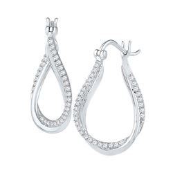 1/2 CTW Round Diamond Oval Hoop Earrings 10kt White Gold - REF-41K9R