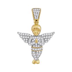 1/2 CTW Mens Round Diamond Guardian Angel Charm Pendant 10kt Yellow Gold - REF-26A3N