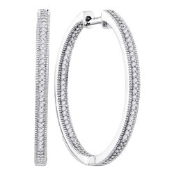 1/2 CTW Round Diamond Inside Outside Hoop Earrings 10kt White Gold - REF-39A6N