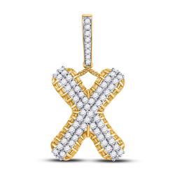 1 & 1/3 CTW Mens Round Diamond X Letter Charm Pendant 10kt Yellow Gold - REF-77Y9X