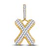 Image 1 : 1 & 1/3 CTW Mens Round Diamond X Letter Charm Pendant 10kt Yellow Gold - REF-77Y9X