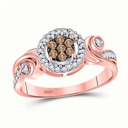 1/4 CTW Round Brown Diamond Fashion Cluster Ring 10kt Rose Gold - REF-18X3T