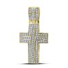 Image 1 : 1/4 CTW Mens Round Diamond Cross Layered Charm Pendant 10kt Yellow Gold - REF-27T3K