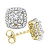 Image 1 : 1/2 CTW Round Diamond Framed Square Cluster Screwback Earrings 10kt Yellow Gold - REF-32A3N