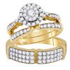 Image 1 : 1 & 1/2 CTW His & Hers Round Diamond Solitaire Matching Bridal Wedding Ring 14kt Yellow Gold - REF-1