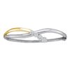 Image 1 : 1/2 CTW Round Diamond Flower Cluster Bangle Bracelet 14kt Two-tone Gold - REF-95F9M