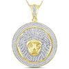 Image 1 : 1 CTW Mens Round Diamond Gorgon Medusa Circle Medallion Charm Pendant 10kt Yellow Gold - REF-75R5H