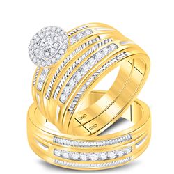 5/8 CTW His & Hers Round Diamond Halo Matching Bridal Wedding Ring 10kt Yellow Gold - REF-57X3T