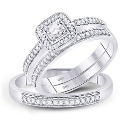 1/2 CTW His & Hers Round Diamond Solitaire Matching Bridal Wedding Ring 10kt White Gold - REF-45Y6X