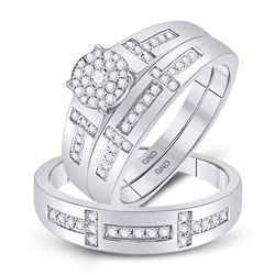 1/2 CTW His & Hers Round Diamond Cluster Matching Bridal Wedding Ring 10kt White Gold - REF-60X3T