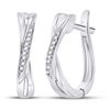 Image 1 : 1/20 CTW Round Diamond Slender Crossover Hoop Earrings 10kt White Gold - REF-14R4H