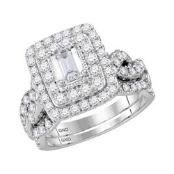 2 CTW Emerald Diamond Bridal Wedding Engagement Ring 14kt White Gold - REF-234X3T