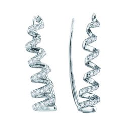 1/4 CTW Round Diamond Coil Climber Earrings 10kt White Gold - REF-20W3F