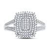Image 2 : 1/4 CTW Round Diamond Rectangle Cluster Split-shank Ring 10kt White Gold - REF-22H8W