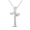 Image 2 : 1/20 CTW Round Diamond Cross Pendant 10kt Two-tone Gold - REF-8R4H