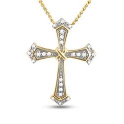 1/10 CTW Round Diamond Flared Cross Pendant 10kt Yellow Gold - REF-8K4R