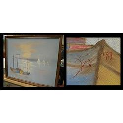 Oil painting measuring 21 1/2 x 17 1/2
