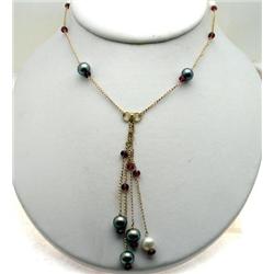 14kt gold pearl and tourmaline necklace