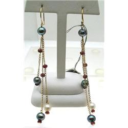 14kt gold pearl and tourmaline earrings