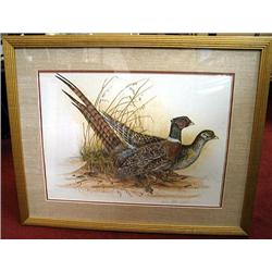 Framed lithograph of Pheasants by Barba