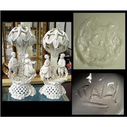 Pair of white glazed porcelain statuary