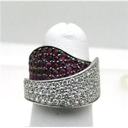 18k white gold ruby and diamond ring.  