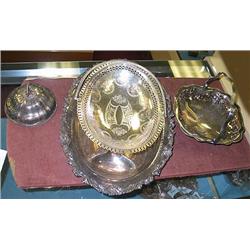 Silver plate lot.  Ornate meat platter 
