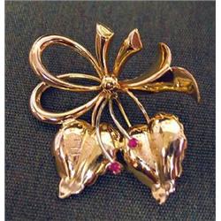 Brooch leaves and bow 14kt yellow gold 