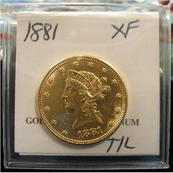 1881 $10.00 Liberty Gold Coin  XF
