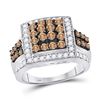 Image 1 : 1 & 1/2 CTW Round Brown Diamond Square Cluster Ring 10kt White Gold - REF-65K9R