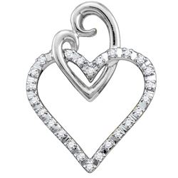 1/12 CTW Round Diamond Double Joined Heart Pendant 10kt White Gold - REF-9X3T