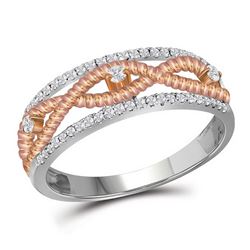 1/4 CTW Round Diamond Rose-tone Rope Twist Ring 10kt White Gold - REF-24F3M