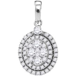 1 CTW Round Diamond Oval Cluster Pendant 14kt White Gold - REF-105W6F