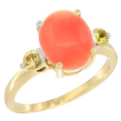 0.24 CTW Yellow Sapphire & Natural Coral Ring 10K Yellow Gold - REF-23H9M