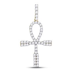 1 CTW Mens Round Diamond Ankh Cross Charm Pendant 10kt Yellow Gold - REF-54F3M