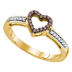 1/8 CTW Round Brown Diamond Heart Ring 10kt Yellow Gold - REF-11N9Y