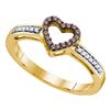 Image 1 : 1/8 CTW Round Brown Diamond Heart Ring 10kt Yellow Gold - REF-11N9Y